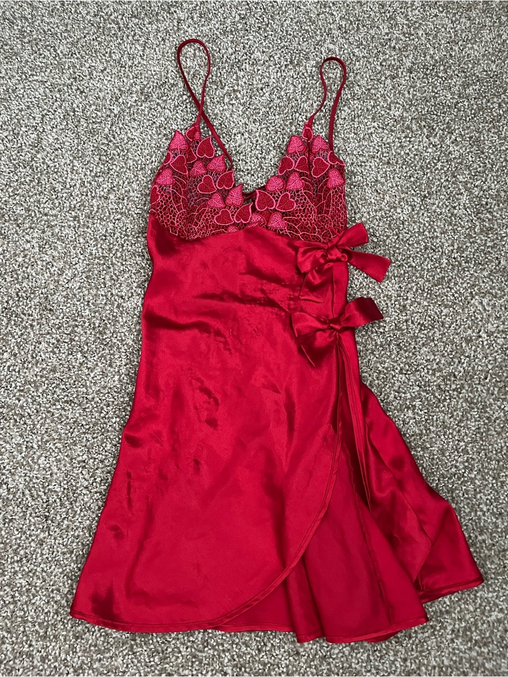 VTG Frederick’s of Hollywood Red Satin Lace Trim Chemise Nightdress